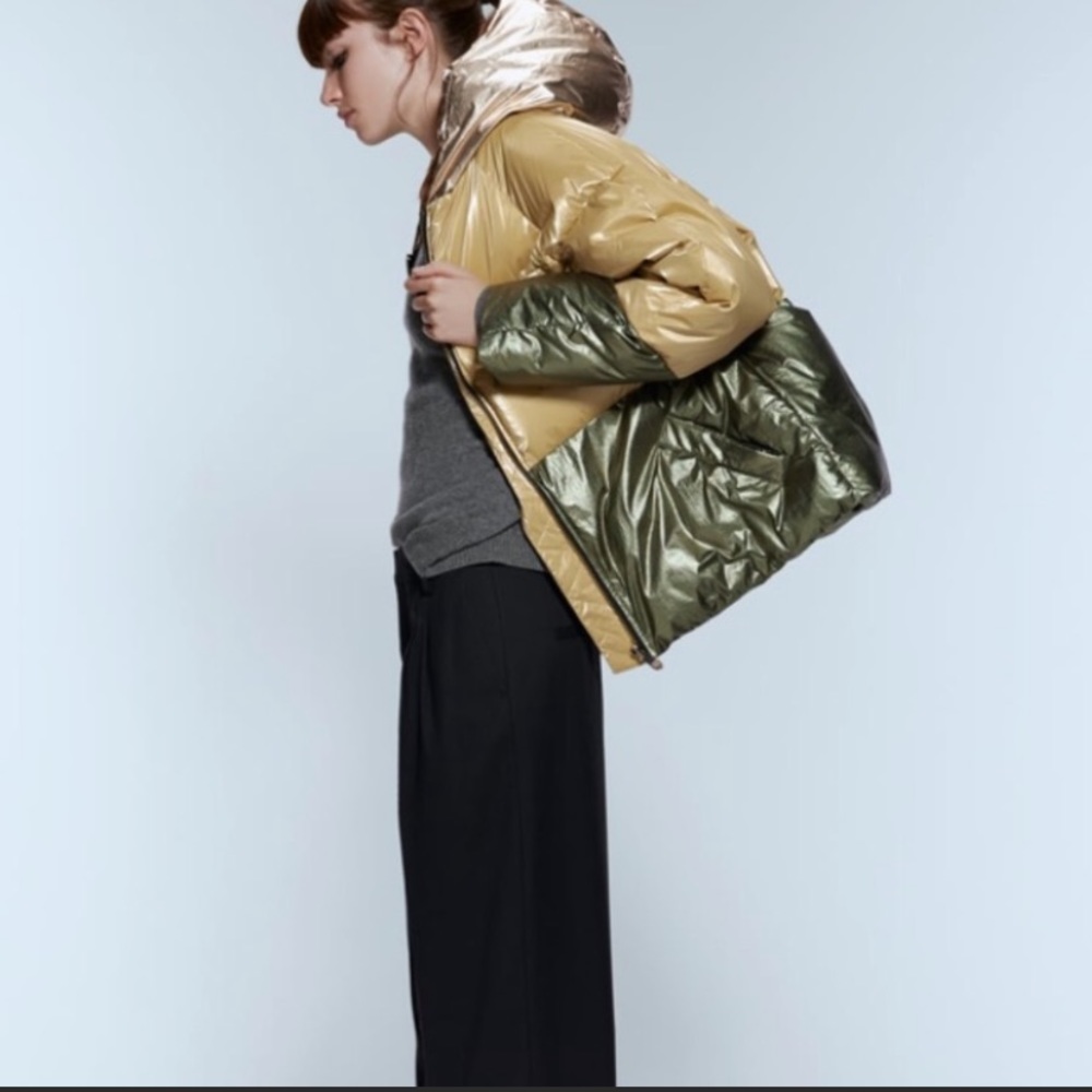 Zara Block Color Puffer Jacket Coat